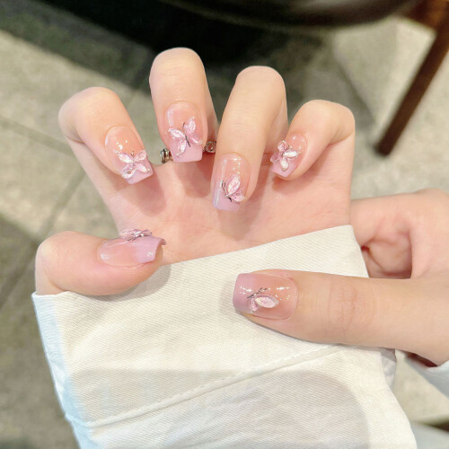 (XS) Pink Tip Square Fake Nails - Zero Pressure 1