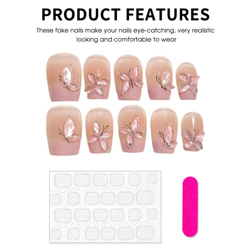 (XS) Pink Tip Square Fake Nails - Zero Pressure 2