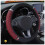 (Wine Red) PU Leather Car Steering Wheel Cover - Embroidered 3