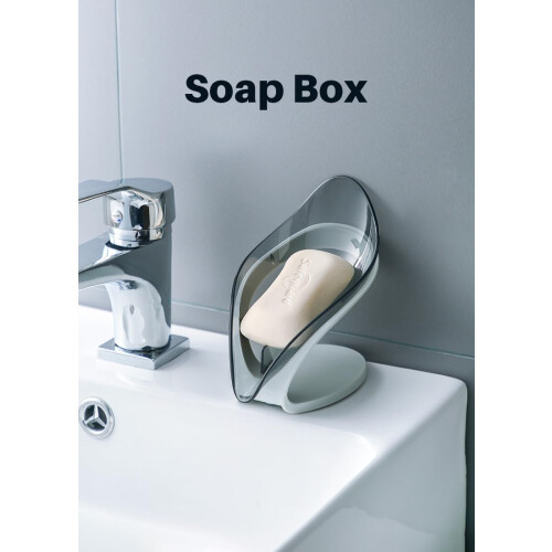2Pack Self Draining Soap Holder with Suction Cups, Leaf Shape Bathroom and Kitchen Tray, Grey Blue 1