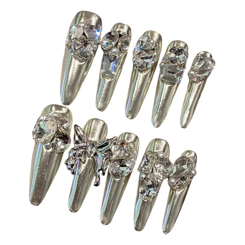 (M) Rhinestone Long Artificial Nails - Comfortable & Stylish 2