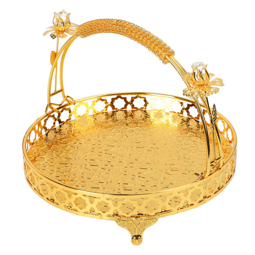 Decorative Large Capacity Round Fruit Bowl in Gold Handle Design Medium Size 1