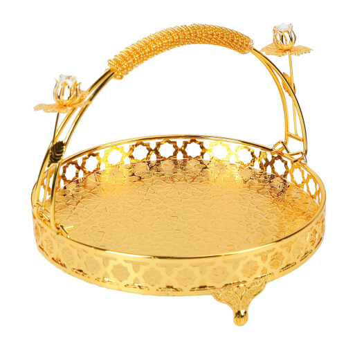 Decorative Large Capacity Round Fruit Bowl in Gold Handle Design Medium Size 2