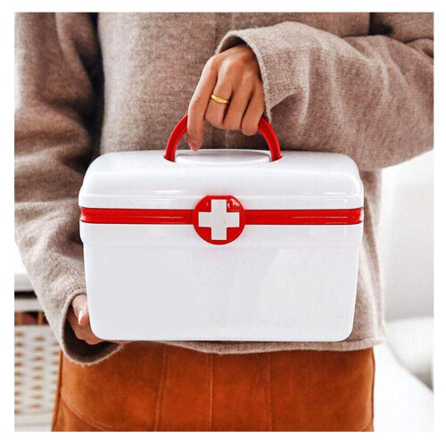 Medicine Storage Box with Double Layer Organization, Large Capacity First Aid Kit Case, 10.7 Inch 2