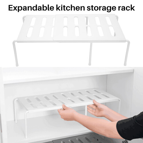 Kitchen Expandable Counter Shelf Organizer Racks Bathroom Under Sink Pantry Desktop Storage Organizer Holders White 1