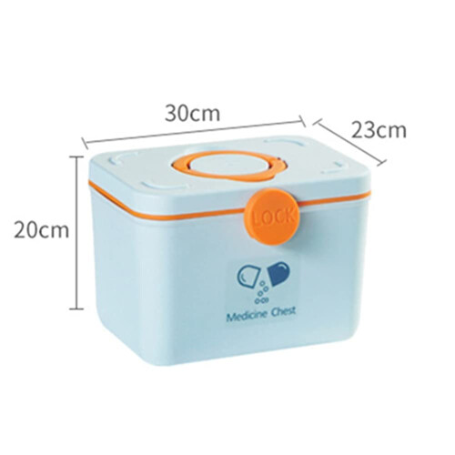 Small White First Aid Box with Compartments, Durable Medicine Storage Organizer, Blue L Closure 1