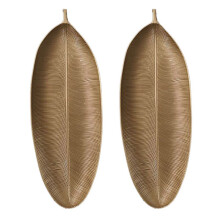 2X Nordic Decorative Tray Gold Leaves Shape Serving Tray Jewelry Pallet Fruit Snack Dish Table Storage Organizer (Large)