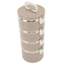4 Tier Insulated Stainless Steel Lunch Box 3.3L Stackable Bento Brown