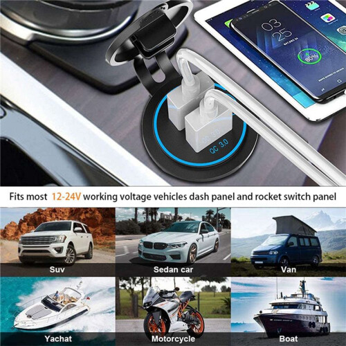 2X QC3.0 Quick Charge Socket Car Charger Dual USB 12V-24V-Cigarette-Lighter with Swith Touch  for  Charge 1