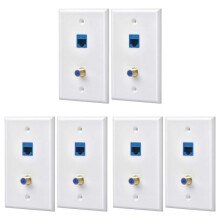 6 Confezioni di Presa per Piastra un Parete Coassiale Ethernet con 1 Porta Cat6 e 1 Porta Tipo F Coassiale Placcata nel Oro RJ45 Piastre un