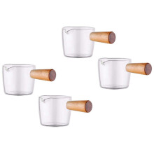4 PCS Transparente Glass Creamer com Alça de Madeira, Coffee Milk Creamer Pitcher. 50Ml