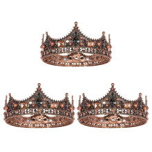 3X King Crowns for Men - Baroque Vintage Rhinestone Crystal Crown, Men's Full Kings Crown for Theater Prom Party