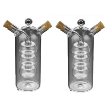 2X Bouteille D'Huile de Sauce Double Couche 2en 1 Bouteille en Verre de Vinaigre Assaisonnement de Condiments Bouteilles