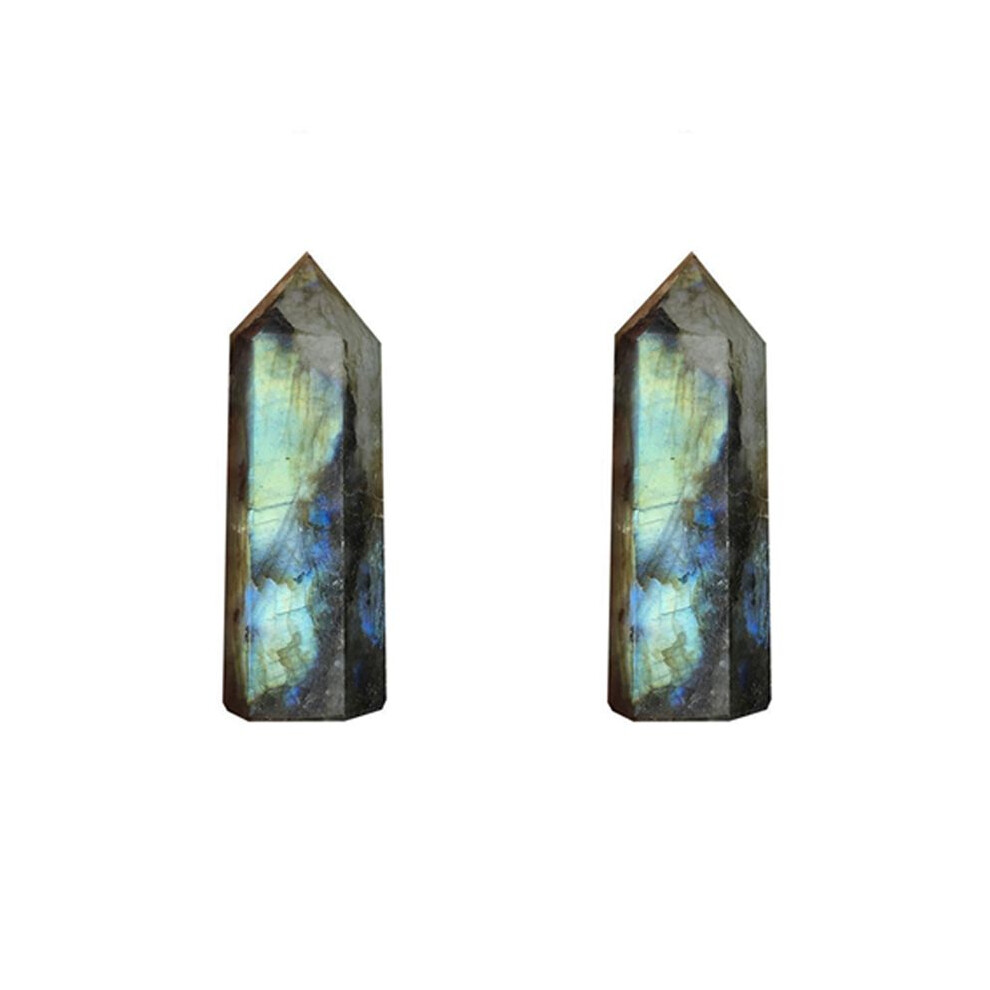 2X Moonstone Crystal Column Natural Labradorite Quartz Obelisk Crystal Column Wand Point Healing Stone Home Decor 5-6Cm White 4711663773120