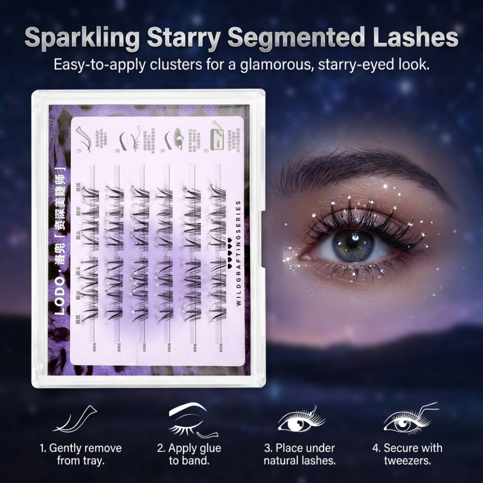Roc-Electron (Luodou 6 Rows Starry Sky Glue) Glitter Diy False Eyelashes - Sparkly Volume Lashes