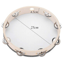 6X Tambourine for Adults 10 Inch Hand Held Drum Bell Birch Metal Jingles Percussion Gift Musical Educational Instrument