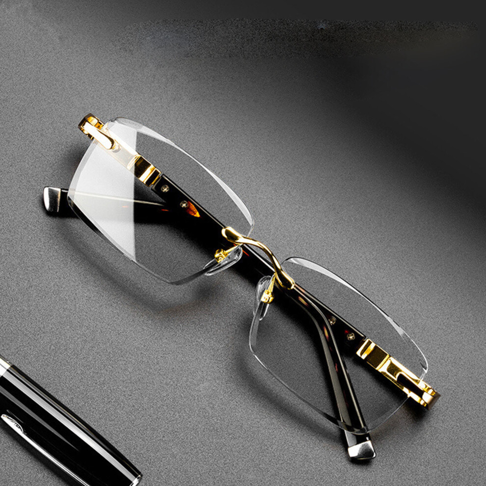 Penghui-Toys (Tawny, 100) Rimless Rectangle Reading Glasses - Anti Glare, Unisex