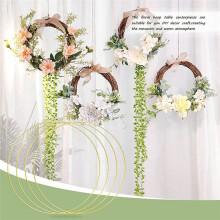 8 PCS 12 Inch Metal Floral Hoop Centerpiece for Table, Metal Wreath Ring with 8 PCS Wood Place Card Holders for DIY