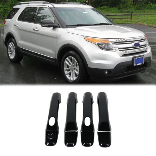16PCS ABS Glossy Black Outer Side Door Handle Cover Trim with  Hole for  Explorer 2011-2018 1