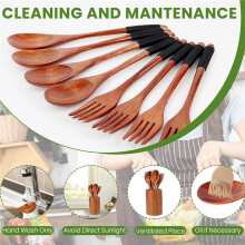 16Pcs Wooden Spoons Forks Set, Japanese Style Wooden Utensil Set, Handmade Kitchen Spoon, Reusable Travel Flatware Set A