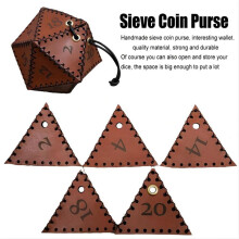 PU Leather D20 Dice Bag, Polyhedral Dice Pouch Portable Drawstring Bag for RPG, Game, DND Dice Bag, Brown