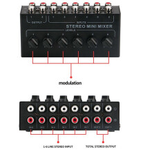 2X CX600 Stereo 6 Channel Passive Mixer RCA Portable Audio Mixer 6 in 2 Out Stereo Distributor Volume Control