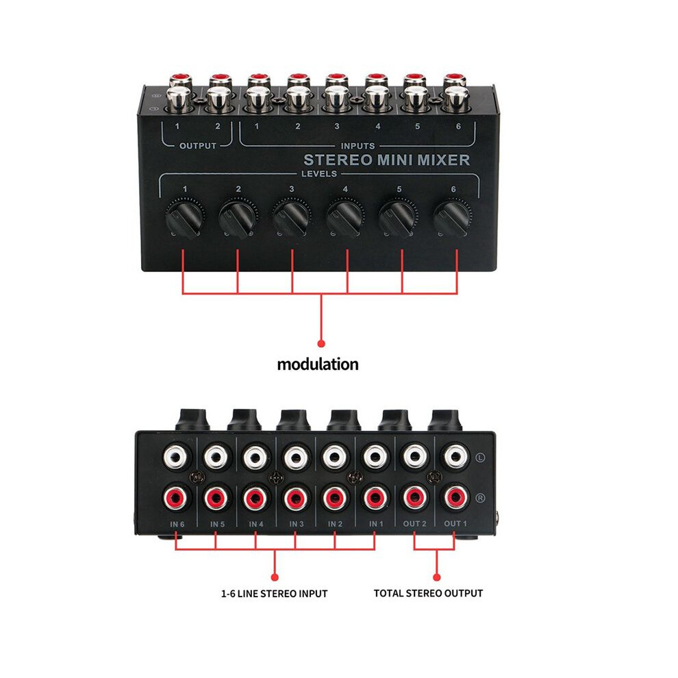 2X Cx600 Stereo 6 Channel Passive Mixer Rca Portable Audio Mixer 6 In 2 Out Stereo Distributor Volume Control 6032869990394