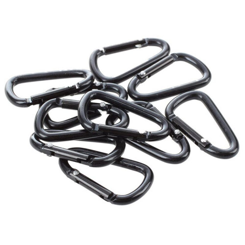 60 Pcs Black D Shaped Aluminum Alloy Carabiner Hook Keychain 1