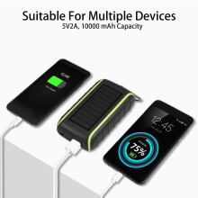 2X Solar Charger, 8000mAh Portable Hand Crank Phone Charger 2 USB Solar Power Bank with LED Flashlight, Carabiner