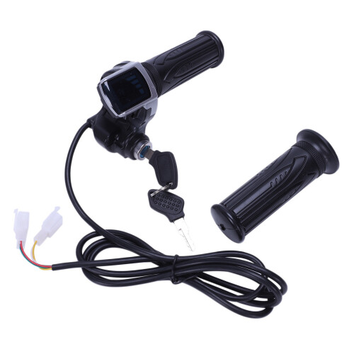 2X 36V Universal Electric Bicycle Throttle Handle with LED Display Indicator Speed Power Display Key Lock 1