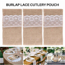 300 St Jute Kant Bestek Pouch Rustieke Bruiloft Servies Mes Vork Houder Tas Hessische Jute Tafeldecoratie Accessoires