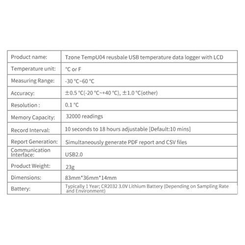 TempU04 USB Temperature Data Logger Recorder com 32000 Points Capacity Reusable TEMP Data Logger 30%OFF 2