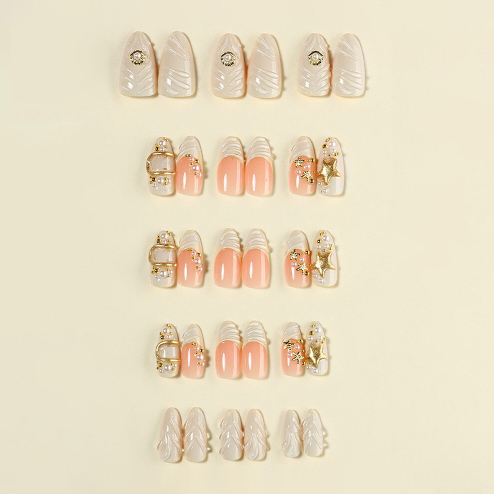 Roc-Electron 3D Almond False Nails, 30Pcs For Wedding & Daily