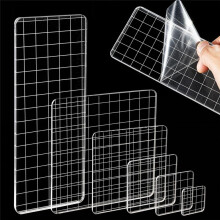 6PCS Acrylic Stamp Block with Grid Lines, Clear Stamping Blocks Tool Decorative for DIY Crafts Scrapbooking Card Making