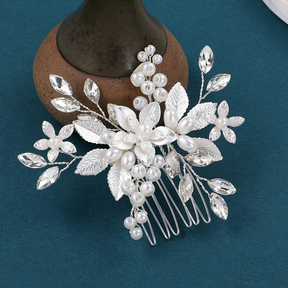 Reach-Tools Pearl & Silver Leaf Hair Comb - Luxe Bridal Accessory
