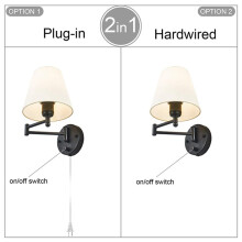 Lampada da Parete con Braccio Orientabile, Montaggio A Parete, Paralume In Lino Opaco, Copricavo A 2 Vie, Illuminazione per Camera da Letto (1 Luce),