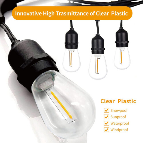 48 Pack 3V LED S14 Replacement Light Bulbs, Shatterproof Outdoor Solar String Light Bulbs, Warm White 1