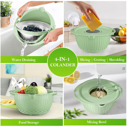 4-in-1 Siebschüssel Set, abnehmbarer Deckel, Grün
