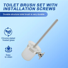Chrome Round Wall Mounted Toilet Brush and Frosted Glass Toilet Brush Holder