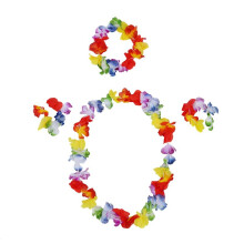 24 Set Hawaiian Grass Skirt Flower Hula Lei Wristband Garland Fancy Dress Costume -