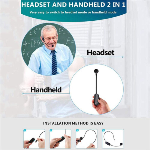 5X New 2 in 1 Handheld UHF Wireless Microphone Professional -Wear Mic Volume Amplifier for Speech Teaching 2