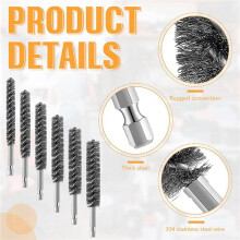Bore Brush Stainless Steel Bristles Wire Brush for Power Drill Cleaning Wire Brush with Hex Shank Handle 24 Pieces