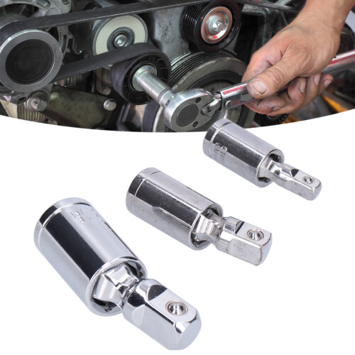 3pcs Universal Joint Socket Adapter Set 1/2, 3/8, 1/4 Chrome Vanadium Steel
