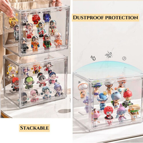 Clear Acrylic Display Case 3 Tier Display Shelf, Stackable Protection Showcase with Magnetic Door for Action Figures 2
