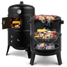 3in1 Vertical Charcoal Smoker Grill, MultiLevel Cooking Grates, Durable Iron, Compact for Backyard BBQ