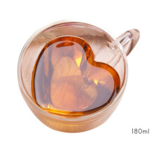 Cană din sticlă borosilicată cu perete dublu, în formă de inimă, 180 ml sau