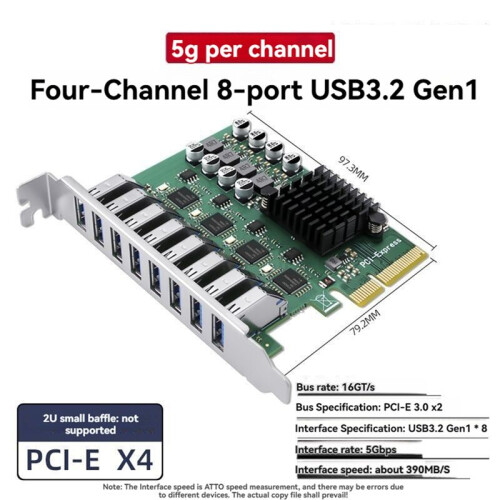 Scheda di Espansione PCI-e X4 3.0 A 4 Canali e 8 Porte USB 3.2 Gen1 Controller Adattatore PCI-e X4 USB 3.0 5 Gbps per PC Desktop 1