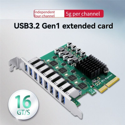 Scheda di Espansione PCI-e X4 3.0 A 4 Canali e 8 Porte USB 3.2 Gen1 Controller Adattatore PCI-e X4 USB 3.0 5 Gbps per PC Desktop 2