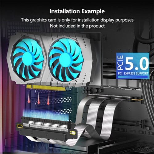 PCI-E 5.0 16X Expansion Cable 180 Degree Vertical Installation GPU Cable for PC Desktop Computer