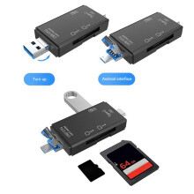 2X 6 Nel 1 Lettore di Schede USB 3.0 OTG per Secure Digital/TF Cardreaders Splitter Adapter per Telefoni Cellulari Computer-Nero